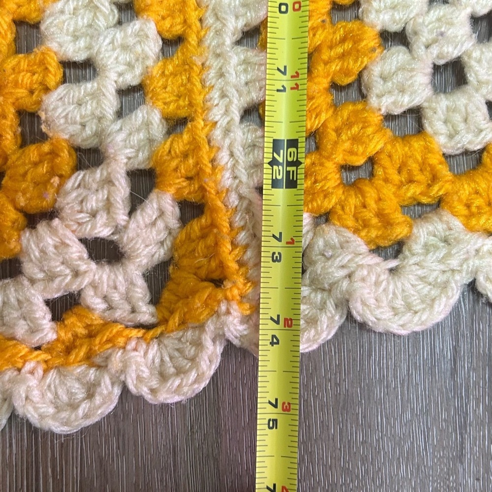 Handmade Crochet Cottagecore Afghan Blanket Orange Retro Granny Square Large VTG - Picture 3 of 7